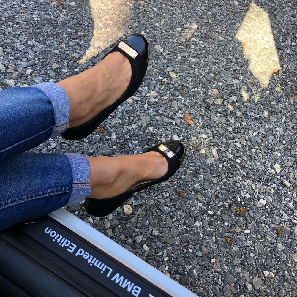 Coach Black Flats with Gold Accents